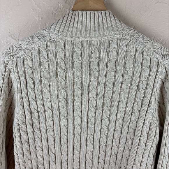 L.L. Bean Cream Tan Cowl Neck Cable Knit Cardigan Sweater Full Zip Women’s Large - Picture 6 of 10